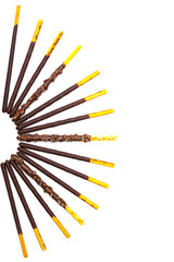 Chocolate Filled Biscuit Sticks on White Background