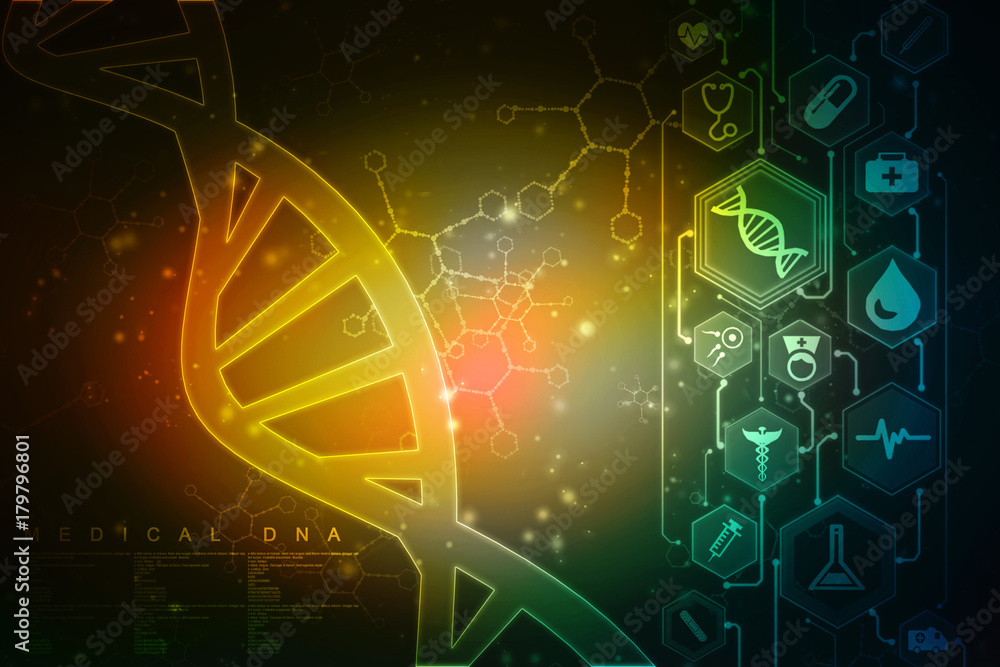 Poster 2d render of dna structure, abstract background