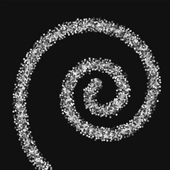 Silver glitter. Spiral with silver glitter on black background. Surprising Vector illustration.