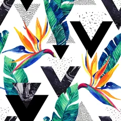 Wandcirkels tuinposter Aquarel exotische bloemen, bladeren, grunge texturen, doodles naadloze patroon © Tanya Syrytsyna