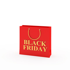 Fototapeta premium Red shopping bag with golden words Black Friday isolated on white background. 3D illustration