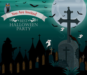 Scary haunted Halloween greeting holiday background