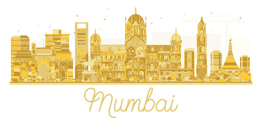 Mumbai India City skyline golden silhouette.