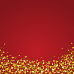 Festive poster Christmas background with copy space. Golden stars on red