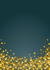 Festive vertical Christmas background with copy space. Golden stars on blue