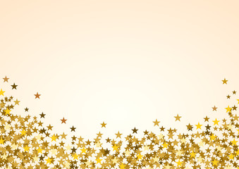 Festive horizontal Christmas background with copy space. Golden stars on white