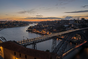 Sunset on the bridge of Oporto