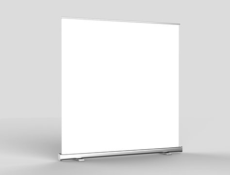 White blank empty high resolution Business Roll Up and Standee Banner display mock up Template for your Design Presentation. 3d render illustration. 200x200cm.