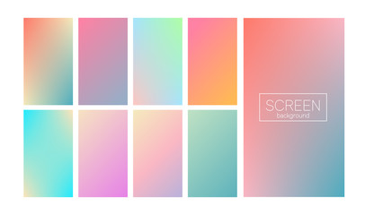 Screen gradient set with modern abstract backgrounds. Colorful fluid covers for calendar, brochure, invitation, cards. Trendy soft color. Template with screen gradient set for screens and mobile app