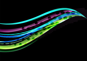 Rainbow color wavy lines on black background