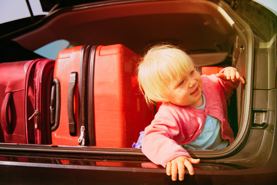 Family Car Travel - Little Baby And Suitcases Packed