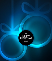 Christmas baubles, vector magic dark background with glowing New Year spheres
