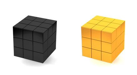 black and golden cube isolated on a white background / 3D illustration.