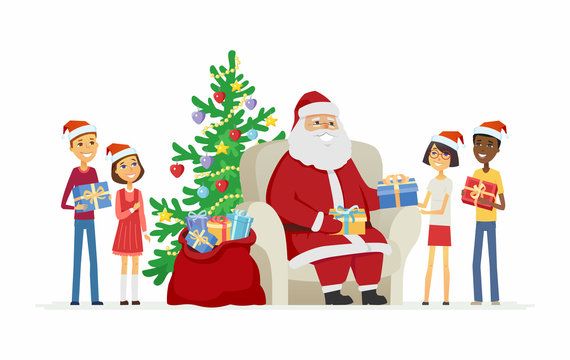 Children and Santa Claus - cartoon characters isolated illustration