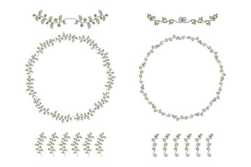 Two Floral circle frame and flourish divider,isolated on white background