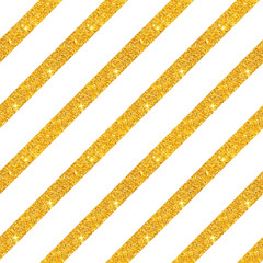 Seamless pattern with diagonal stripes of golden glitter on white background