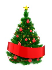 3d Christmas tree with red ribbon