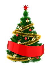 3d Christmas tree with red ribbon