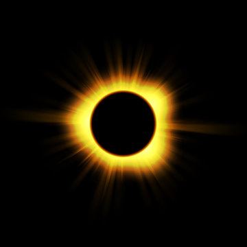 Sun full eclipse on black.