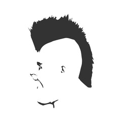 Man avatar profile view. Male face silhouette or icon. Wide open mouth. Mohawk hairstyle