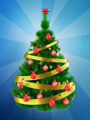 3d Christmas tree over blue