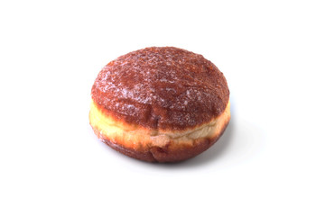 Homemade Doughnuts with Jelly filled and powdered sugar isolated on white background. Selective focus.