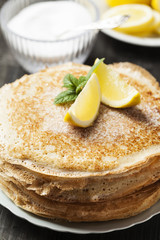 English-style pancakes with lemon and sugar, traditional for Shrove Tuesday.