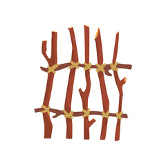 Rustic fence made of tree branches, boundary for farm or country house, cartoon vector Illustration