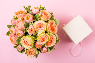 Beautiful pink roses in a box