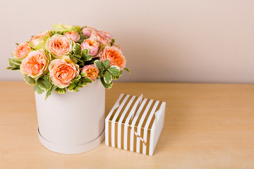 Beautiful pink roses in a box