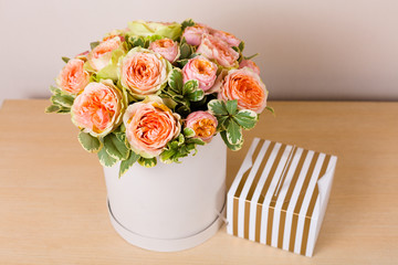 Beautiful pink roses in a box