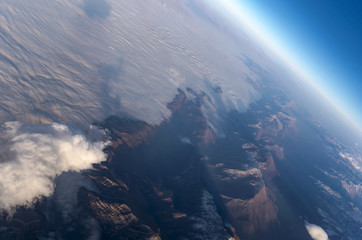 Mountains of Georgia country through the airplane window