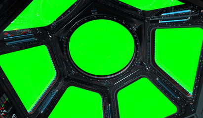 Space station window 3D rendering