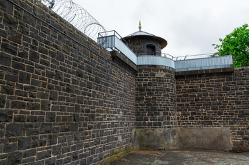Bluestone prison walls at J Ward in Ararat, Australia