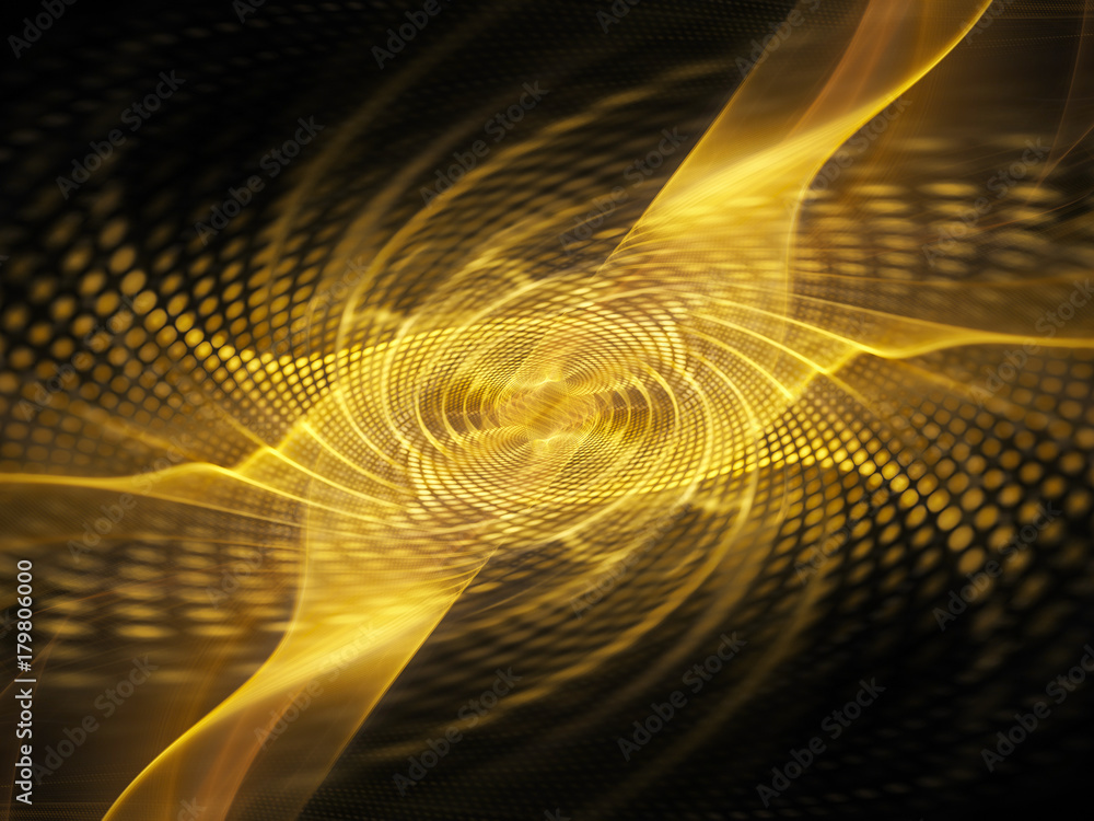 Poster abstract golden background element on black. fractal graphics. three-dimensional composition of glow