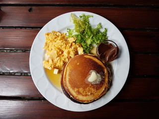 sweet pancake with scrambled eggs