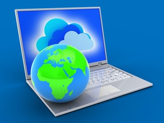 3d laptop and globe