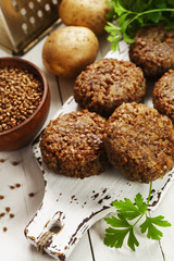 Fototapeta na wymiar Vegetarian cutlets of buckwheat