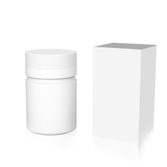 glossy plastic bottle and Tablets for medicine, tablets, pills. Realistic packaging mockup template. Front view. 3d illustration.