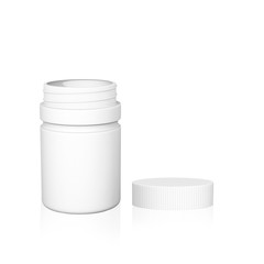 glossy plastic bottle and Tablets for medicine, tablets, pills. Realistic packaging mockup template. Front view. 3d illustration.