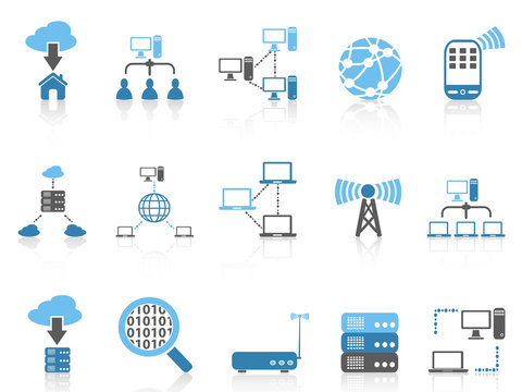 blue color series computer communication icons set