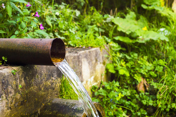 Spring water pours from the piper