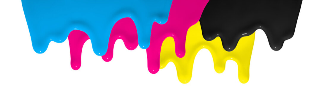 CMYK Farbe fließt herunter als Symbol für Gestaltung und Kreativität im Design