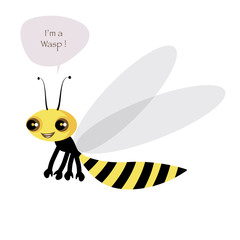 Cute wasp isolated on white background and speech balloon. Vector Illustration