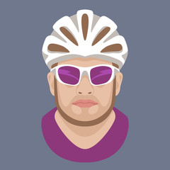 cyclist  in  glasses  face vector flat style