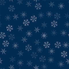 abstract seamless pattern made of snowflakes on blue. Christmas background for design of posters, postcards, invitation for the new year.