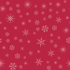 abstract seamless pattern Christmas background of snowflakes on a red. For design of cards, invitations, greeting for the new year.