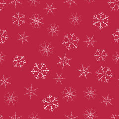 abstract seamless pattern Christmas background of snowflakes on a red. For design of cards, invitations, greeting for the new year.