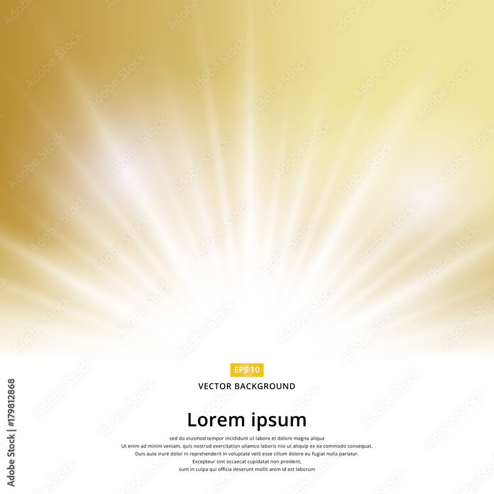 Poster sunlight effect sparkle on gold background with copy space.