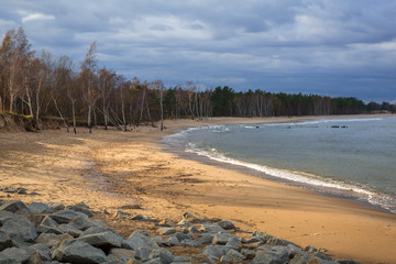 Baltic Sea beach in stormy weather, Poland